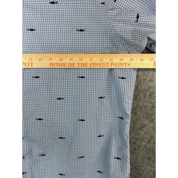 Daniel Cremieux Mens XL Shirt Blue White Plaid Button Up Short Sleeve Shark Fish - Picture 5 of 8